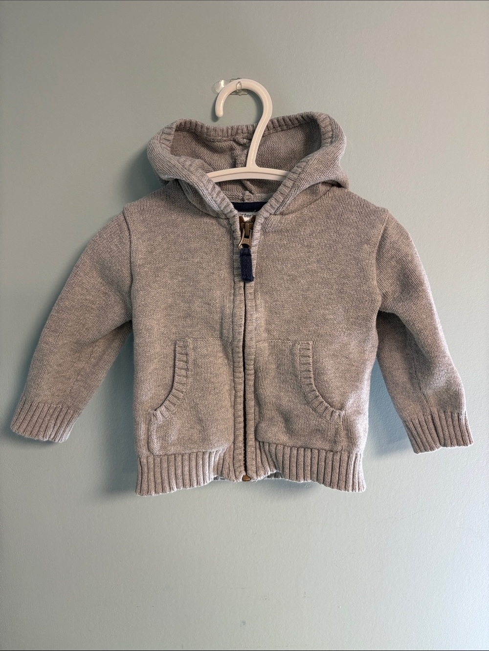Carter's Grey Knit Hooded Zip Up Cardigan Sweater, Baby Boy Size 12months